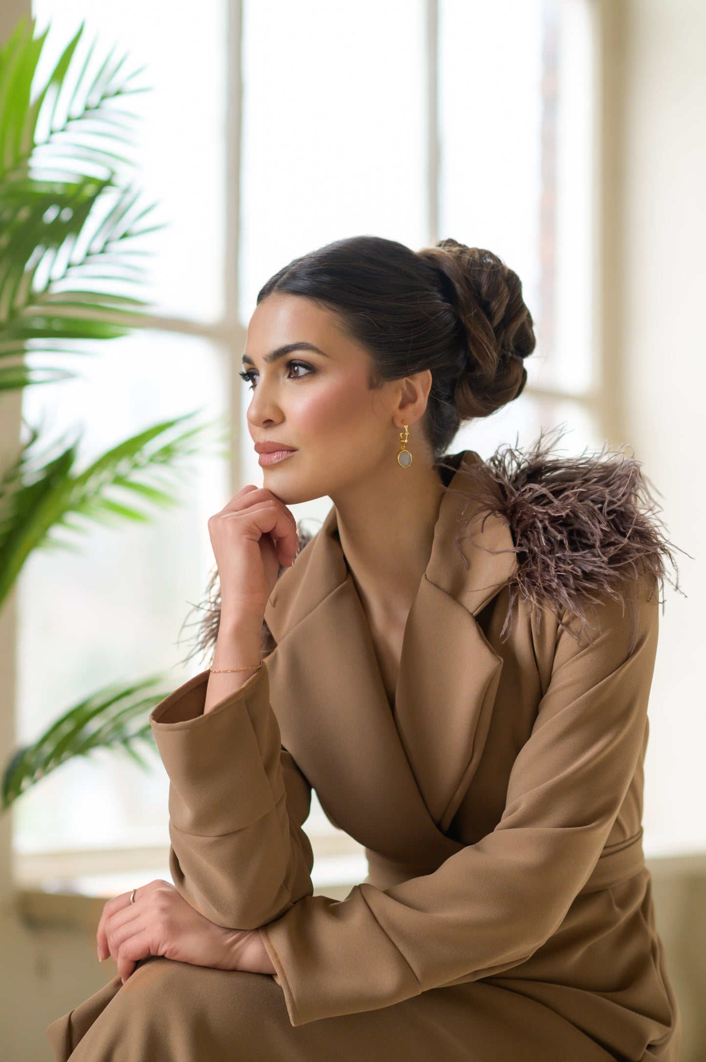 Brown straight jacket with belt