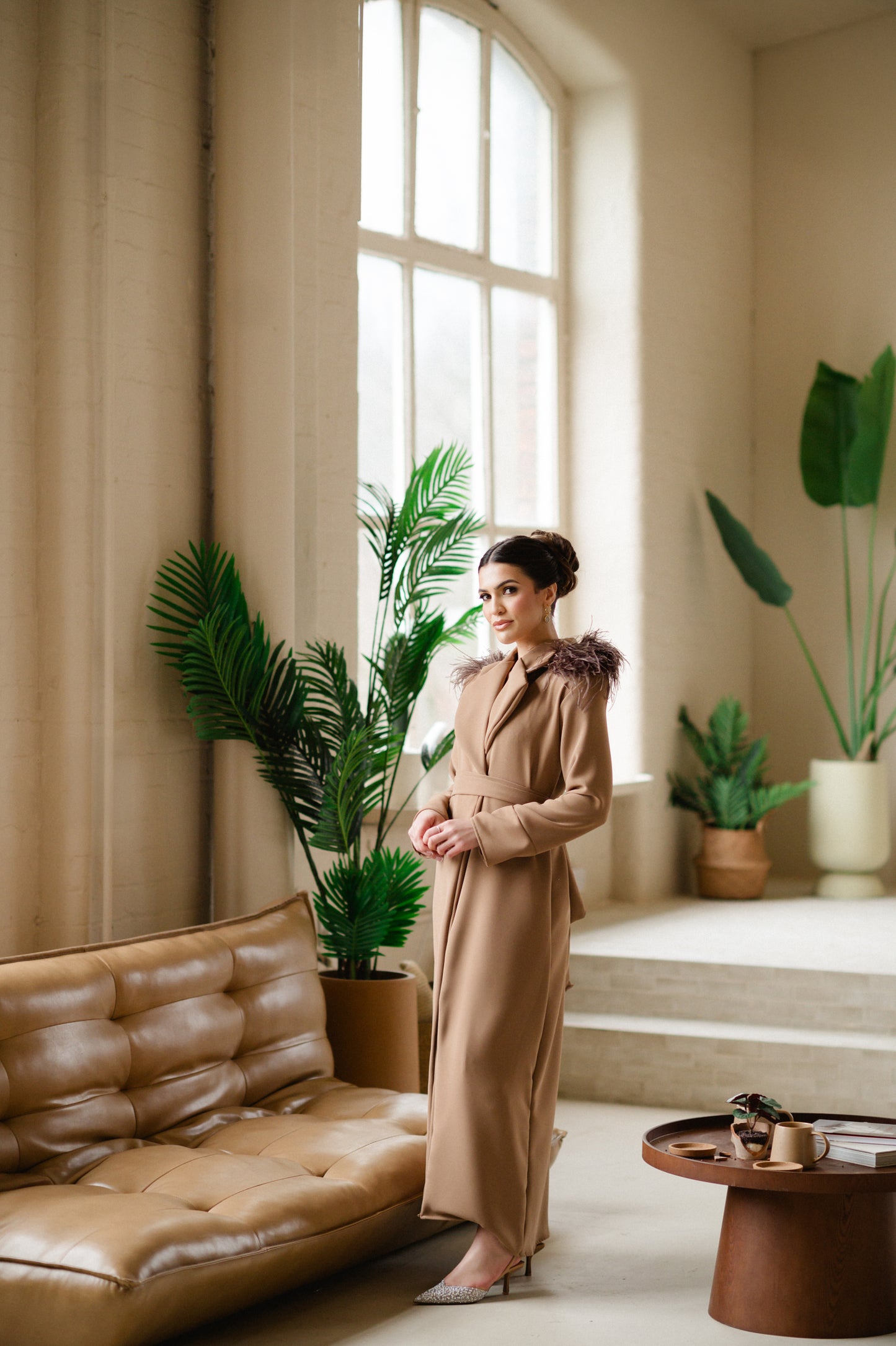 Brown straight jacket with belt