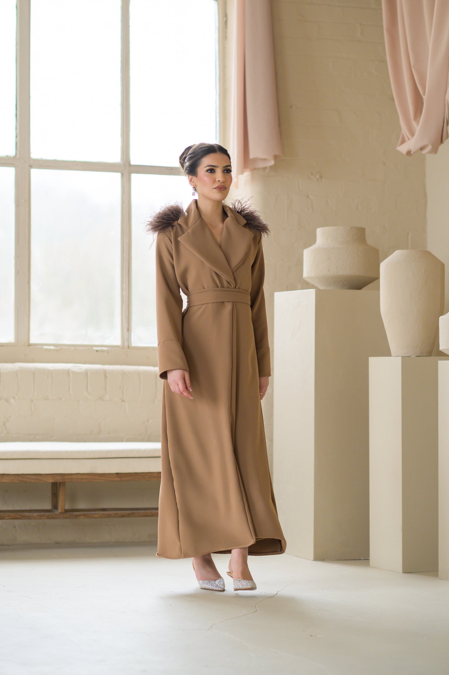 Brown straight jacket with belt