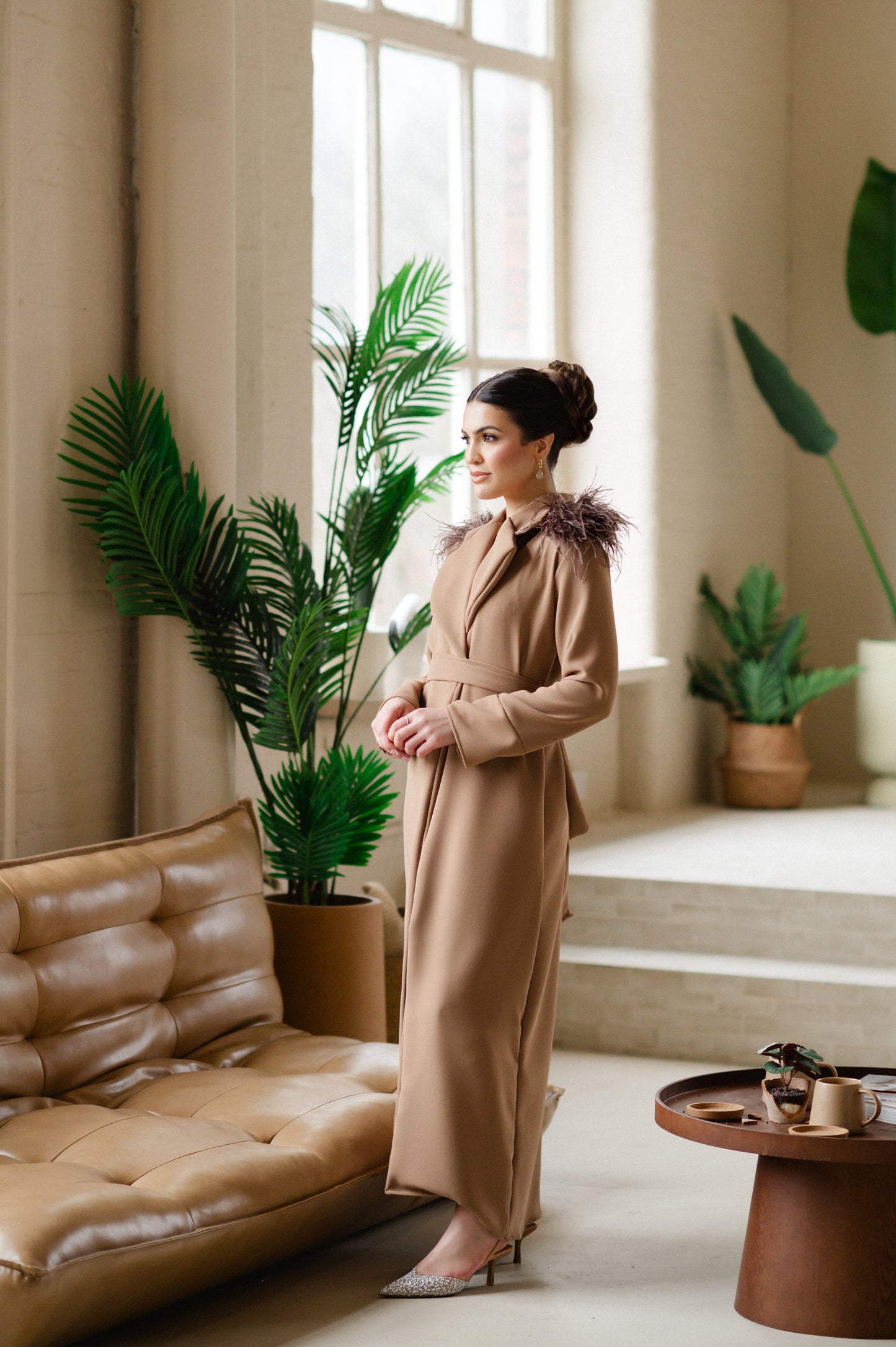 Brown straight jacket with belt