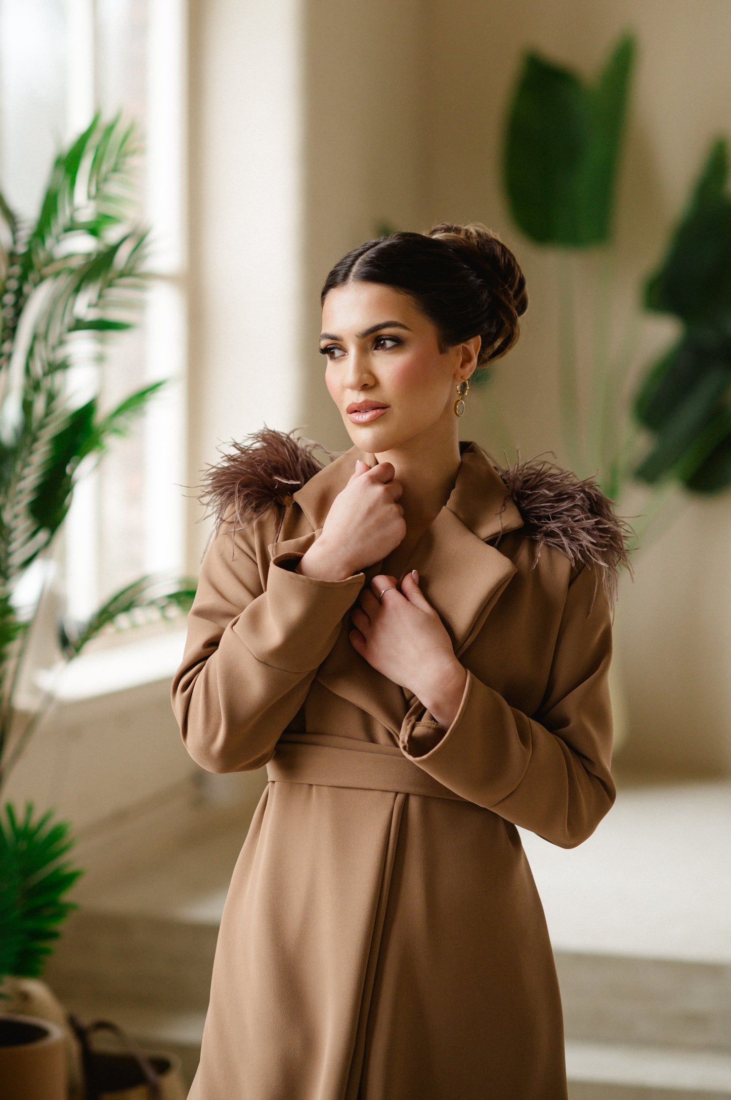 Brown straight jacket with belt