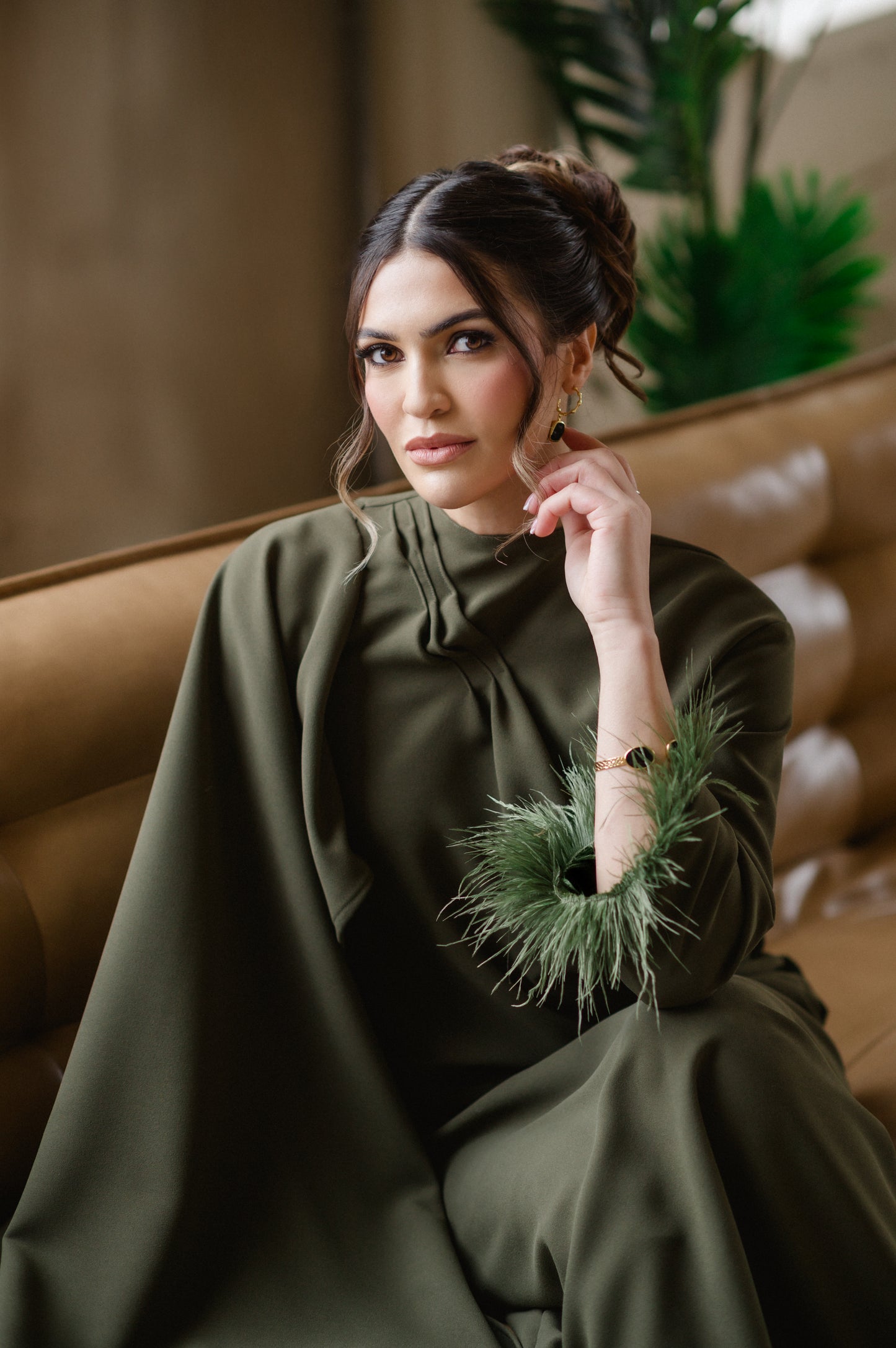 Olive green cape style straight dress