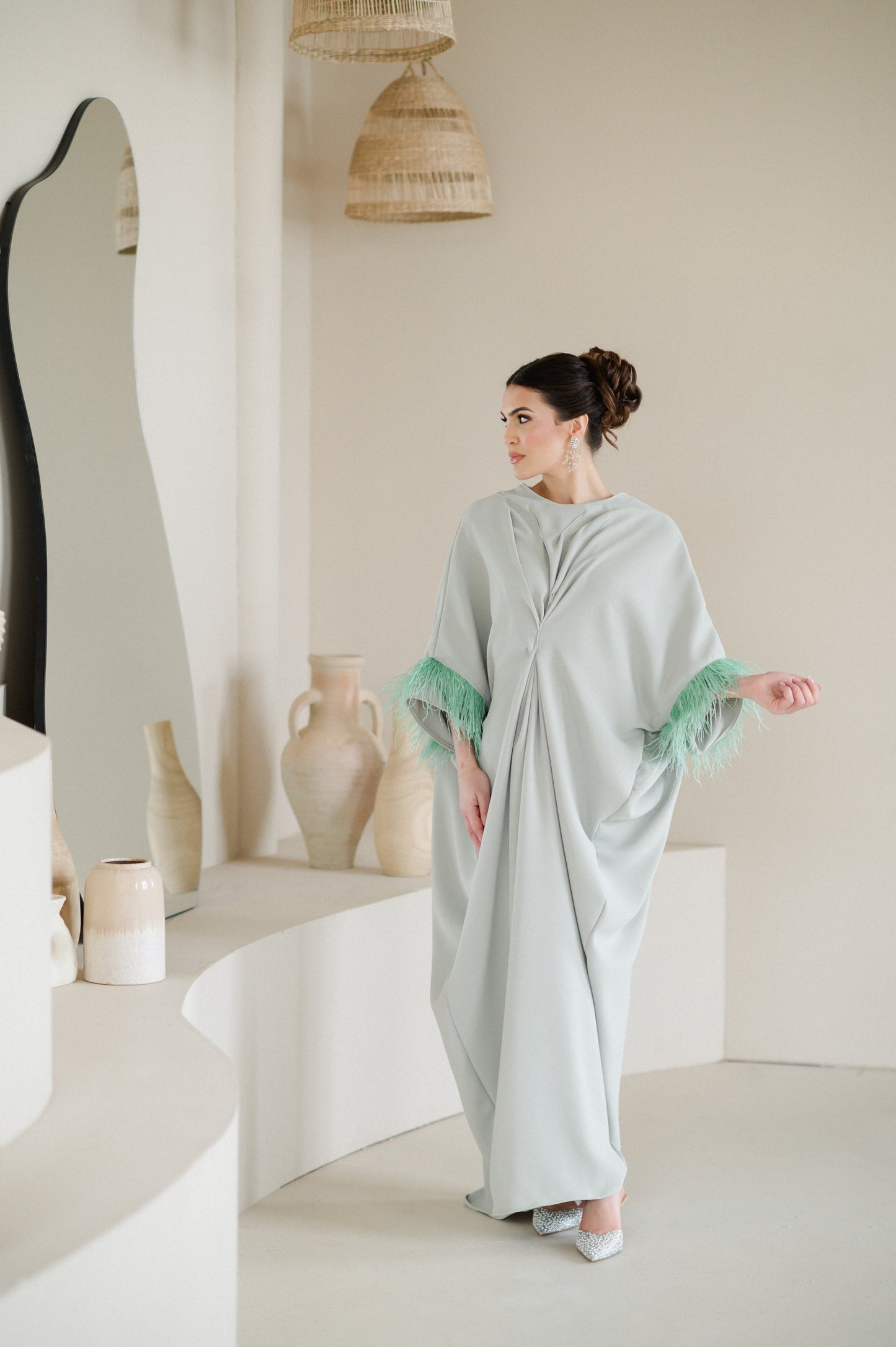 Sage green pleated detail kaftan